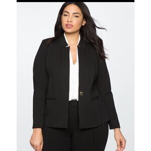 Eloquii Blazer Womens 20 Black Ponte Stretch Jacket NWT One Button Notch Collar